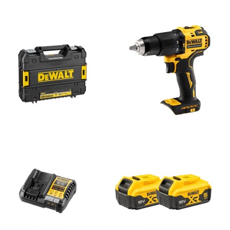 Perceuse visseuse à percussion 18V DCD709NT-XJ + 2 batteries 18V 5 Ah + chargeur DCB1104-QW DEWALT