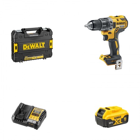 Perceuse-visseuse 18V DCD791NT-XJ + 1 batterie 18V 5 Ah + 1 chargeur DCB1104-QW DEWALT