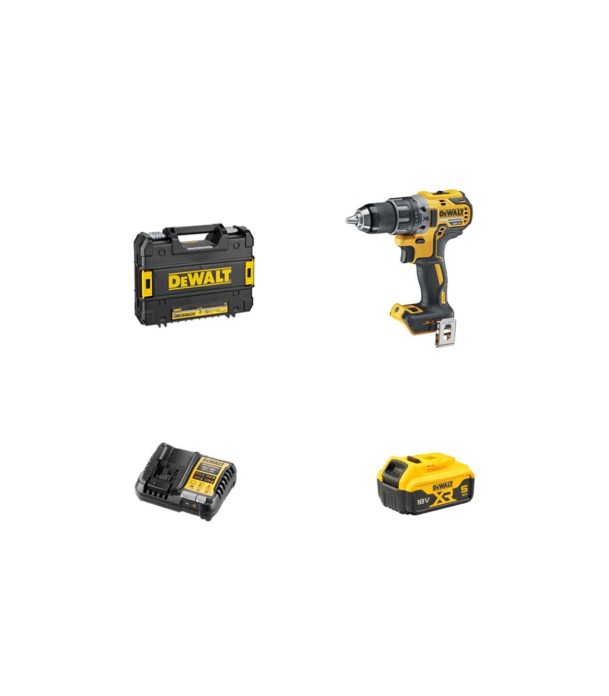 Perceuse-visseuse 18V DCD791NT-XJ + 1 batterie 18V 5 Ah + 1 chargeur  DCB1104-QW DEWALT