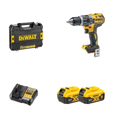 Perceuse visseuse à percussion 18V DCD796NT-XJ + 2 batteries 18V 5 Ah + chargeur DCB1104-QW DEWALT