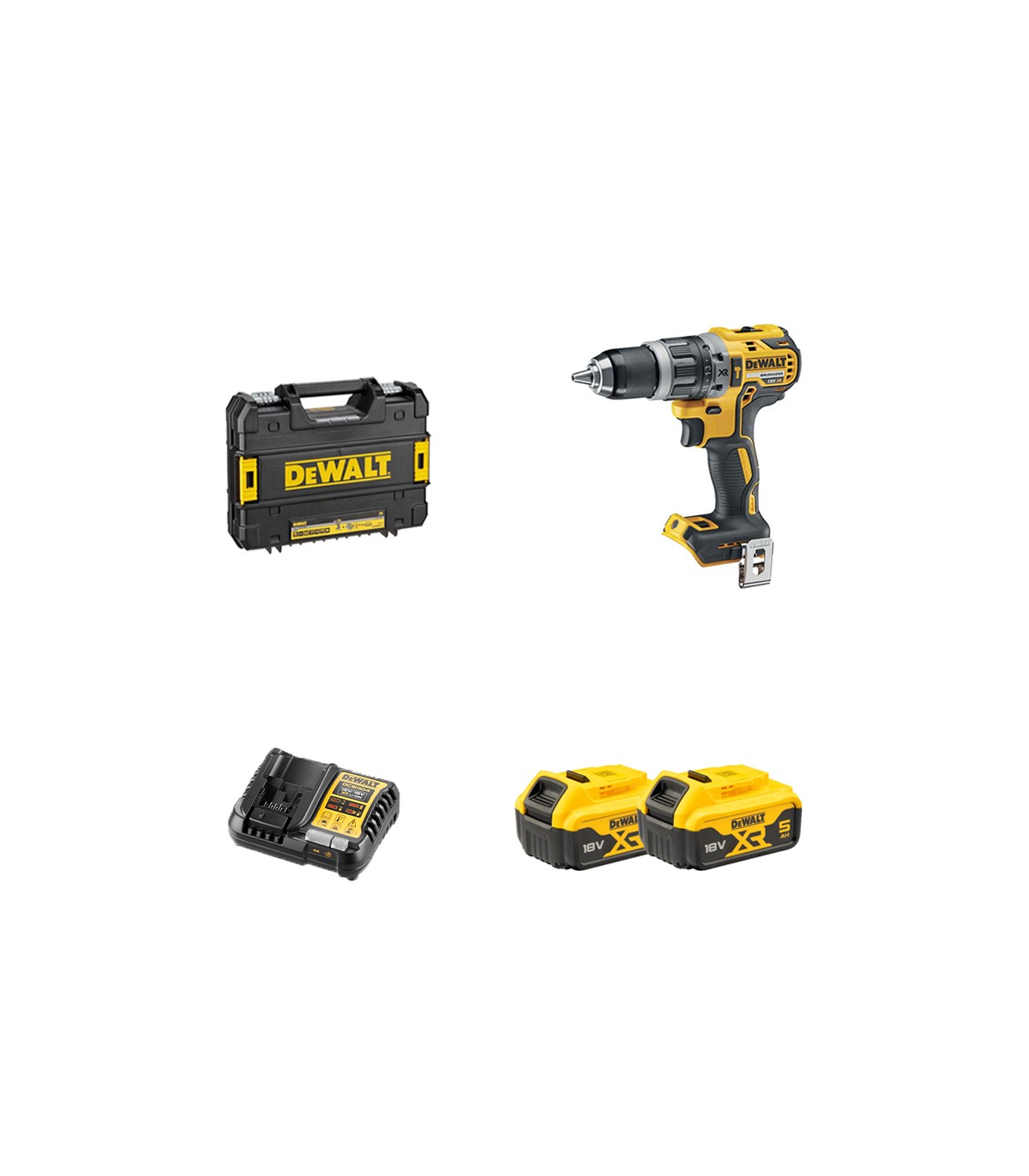 Perceuse visseuse à percussion 18V DCD796NT-XJ + 2 batteries 18V 5 Ah + chargeur DCB1104-QW DEWALT