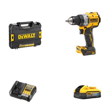 Perceuse-visseuse 18V DCD800NT-XJ + 1 batterie POWERSTACK 18V 5 Ah + 1 Chargeur DCB1104-QW DEWALT