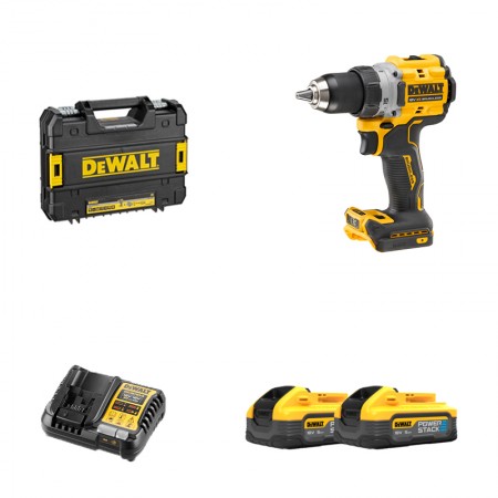 Perceuse-visseuse 18V DCD800NT-XJ + 2 batteries POWERSTACK 18V 5 Ah + 1 Chargeur DCB1104-QW DEWALT
