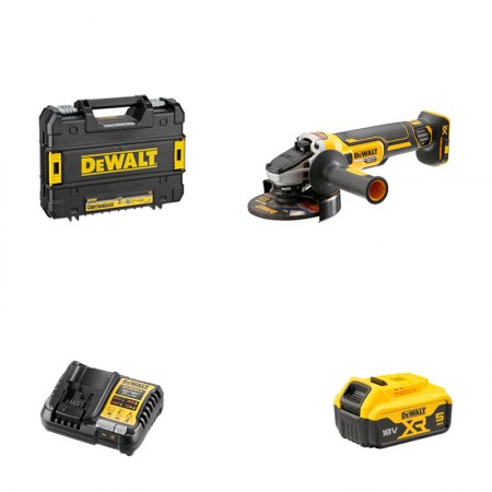 Meuleuse Ø125 mm 18V DCG405NT-XJ + 1 batterie 18V 5 Ah + 1 chargeur DCB1104-QW DEWALT