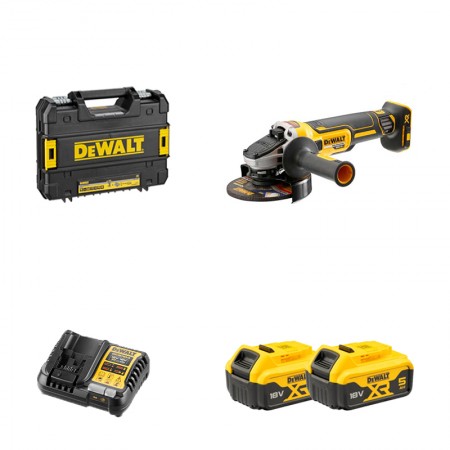 Meuleuse Ø125 mm 18V DCG405NT-XJ + 2 batteries 18V 5 Ah + 1 chargeur DCB1104-QW DEWALT