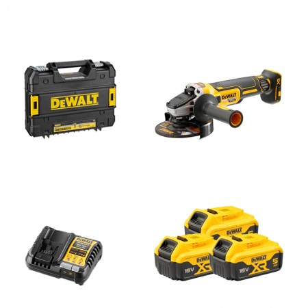 Meuleuse Ø125 mm 18V DCG405NT-XJ + 3 batteries 18V 5 Ah + 1 chargeur DCB1104-QW DEWALT
