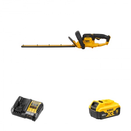 Taille haie 18V DCM563PB-XJ + 1 batterie 18V 5 Ah + chargeur DCB1104-QW DEWALT