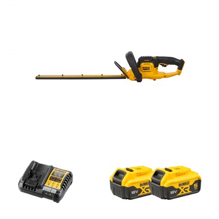 Taille haie 18V DCM563PB-XJ + 2 batteries 18V 5 Ah + chargeur DCB1104-QW DEWALT