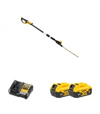 Taille haie sur perche orientable 18V DCMPH566N-XJ + 2 batteries 18V 5 Ah + chargeur DCB1104-QW DEWALT