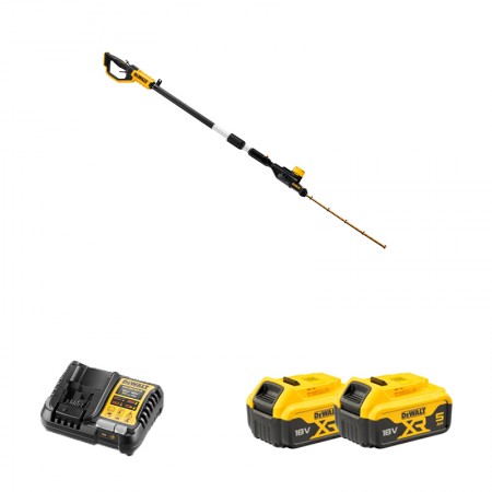 Taille haie sur perche orientable 18V DCMPH566N-XJ + 2 batteries 18V 5 Ah + chargeur DCB1104-QW DEWALT