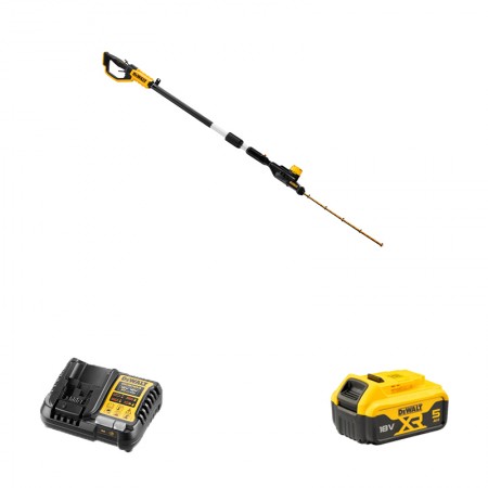 Taille haie sur perche orientable 18V DCMPH566N-XJ + 1 batterie 18V 5 Ah + chargeur DCB1104-QW DEWALT
