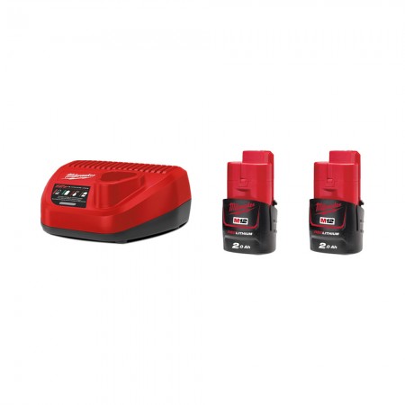 Pack 2 batteries 12V M12 B2 2 Ah + chargeur C12-C MILWAUKEE