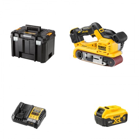 Ponceuse à bande 18V DCW220NT-XJ + 1 batterie 18V 5 Ah + chargeur DCB1104-QW DEWALT