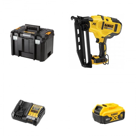Cloueur de finition 18V DCN660N-XJ + 1 batterie 18V 5 Ah + chargeur DCB1104-QW DEWALT