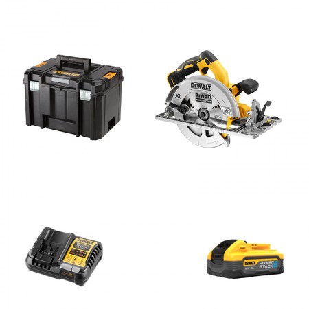 Scie circulaire 18V Ø184 mm DCS572NT-XJ + 1 batterie POWERSTACK 18V 5 Ah + 1 chargeur DCB1104-QW DEWALT