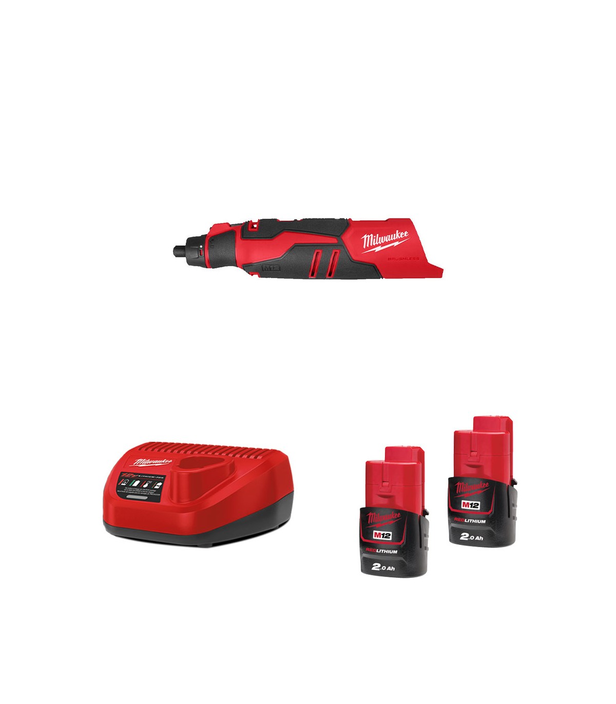 Meuleuse droite M12 BLROT + 2 batteries 12V 2 Ah + 1 chargeur C12C MILWAUKEE