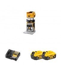 Affleureuse XR 18V DCW600N-XJ + 2 batteries 18V 5 Ah + 1 chargeur DCB1104-QW DEWALT