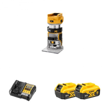 Affleureuse XR 18V DCW600N-XJ + 2 batteries 18V 5 Ah + 1 chargeur DCB1104-QW DEWALT