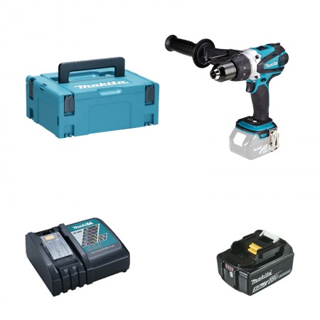 Perceuse-visseuse à percussion DHP458ZJ + 1 batterie BL1850B 18V 5 Ah + 1 chargeur DC18RC MAKITA