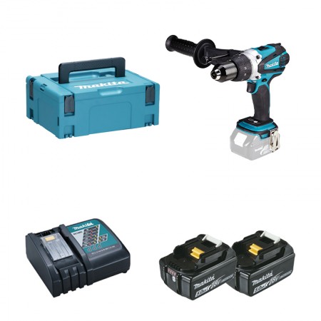 Perceuse-visseuse à percussion DHP458ZJ + 2 batteries BL1850B 18V 5 Ah + 1 chargeur DC18RC MAKITA