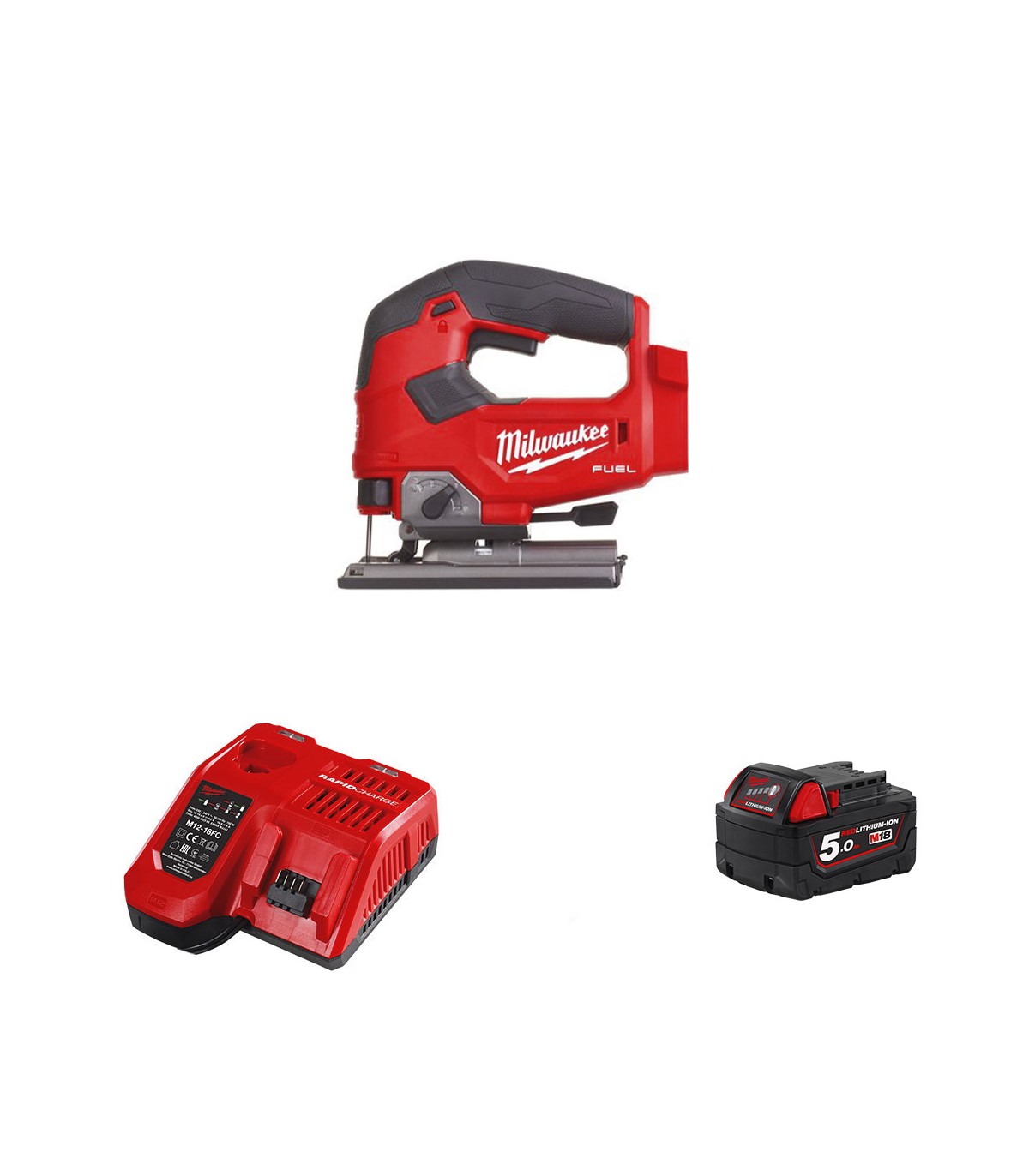 Scie sauteuse 18V M18 FJS-0X + 1 batterie 18V 5 Ah + 1 chargeur M12-18FC MILWAUKEE