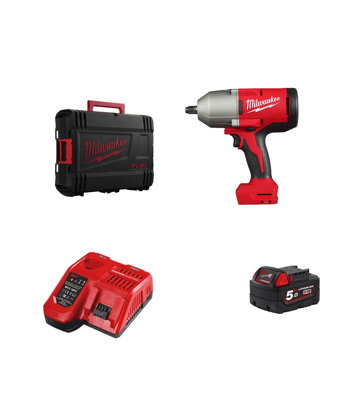 Boulonneuse à chocs ½ BLHIWF12-0X + 1 batterie 18V 5 Ah + 1 chargeur M12-18FC MILWAUKEE