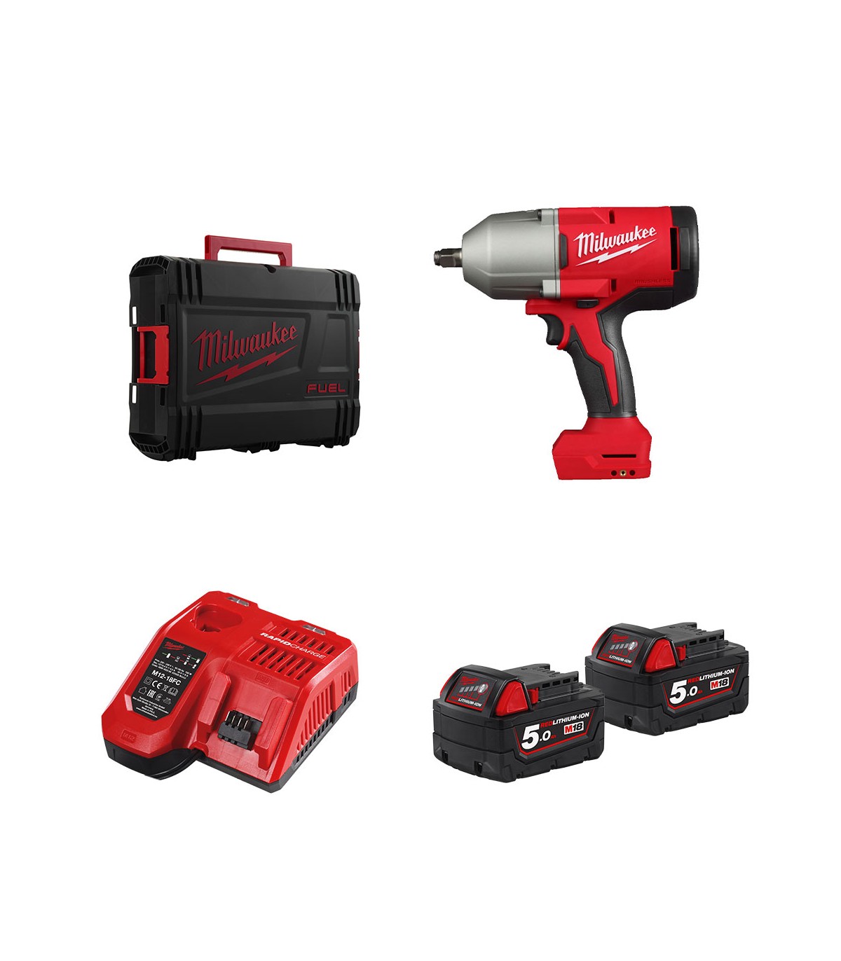 Boulonneuse à chocs ½ BLHIWF12-0X + 2 batteries 18V 5 Ah + 1 chargeur M12-18FC MILWAUKEE
