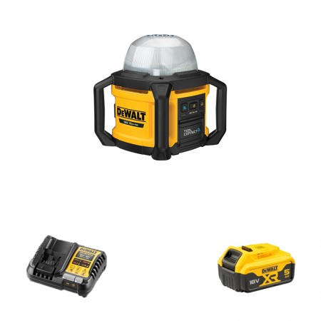 Projecteur de chantier DCL074-XJ + 1 batterie 18V 5 Ah + 1 chargeur DCB1104-QW DEWALT