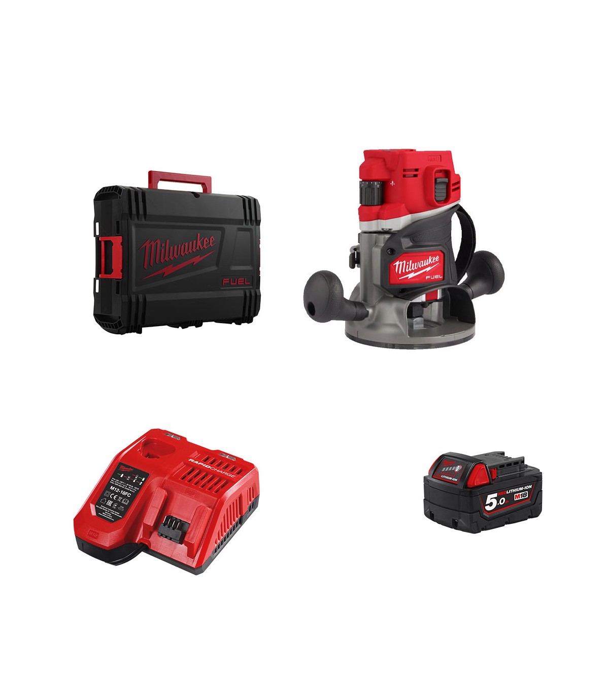 Affleureuse M18 FR12-0X + 1 batterie 18V 5 Ah + 1 chargeur M12-18FC MILWAUKEE