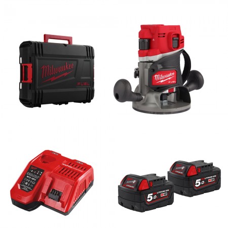 Affleureuse M18 FR12-0X + 2 batteries 18V 5 Ah + 1 chargeur M12-18FC MILWAUKEE