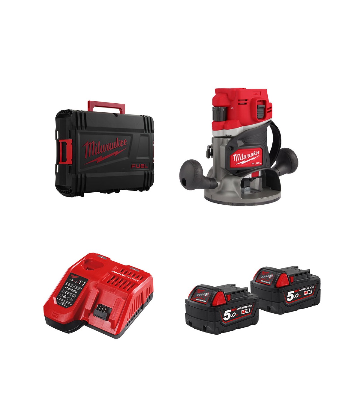 Affleureuse M18 FR12-0X + 2 batteries 18V 5 Ah + 1 chargeur M12-18FC MILWAUKEE