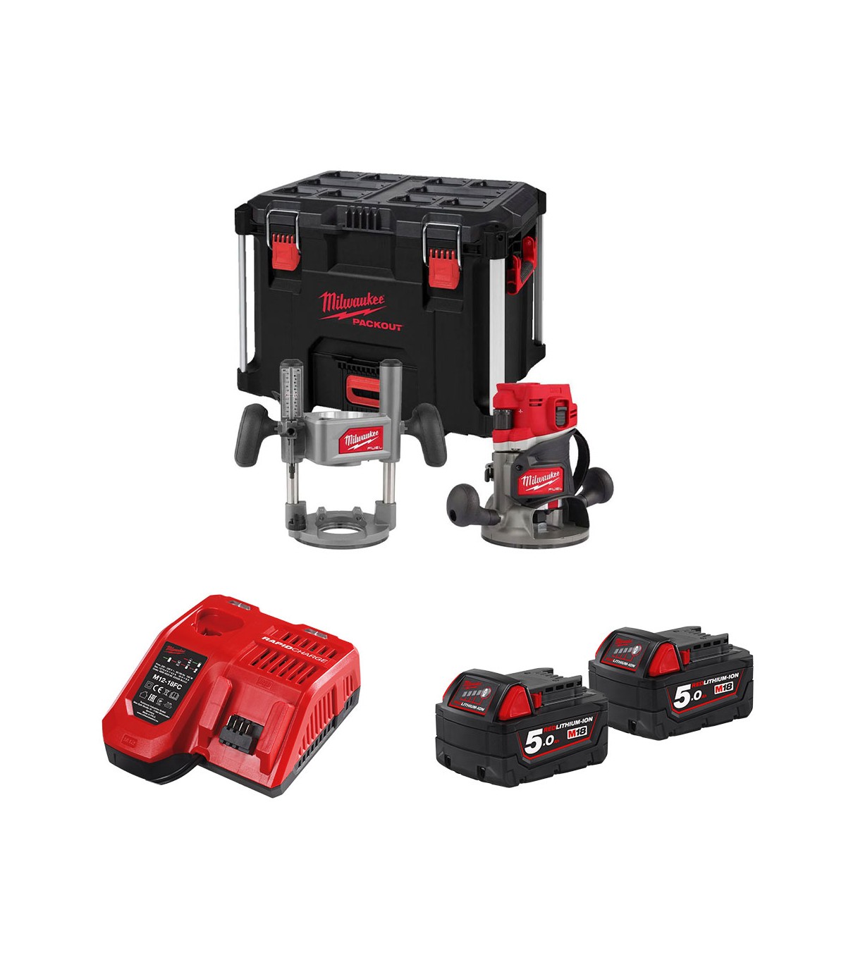 Affleureuse M18 FR12KIT-0P + 2 batteries 18V 5 Ah + 1 chargeur M12-18FC MILWAUKEE