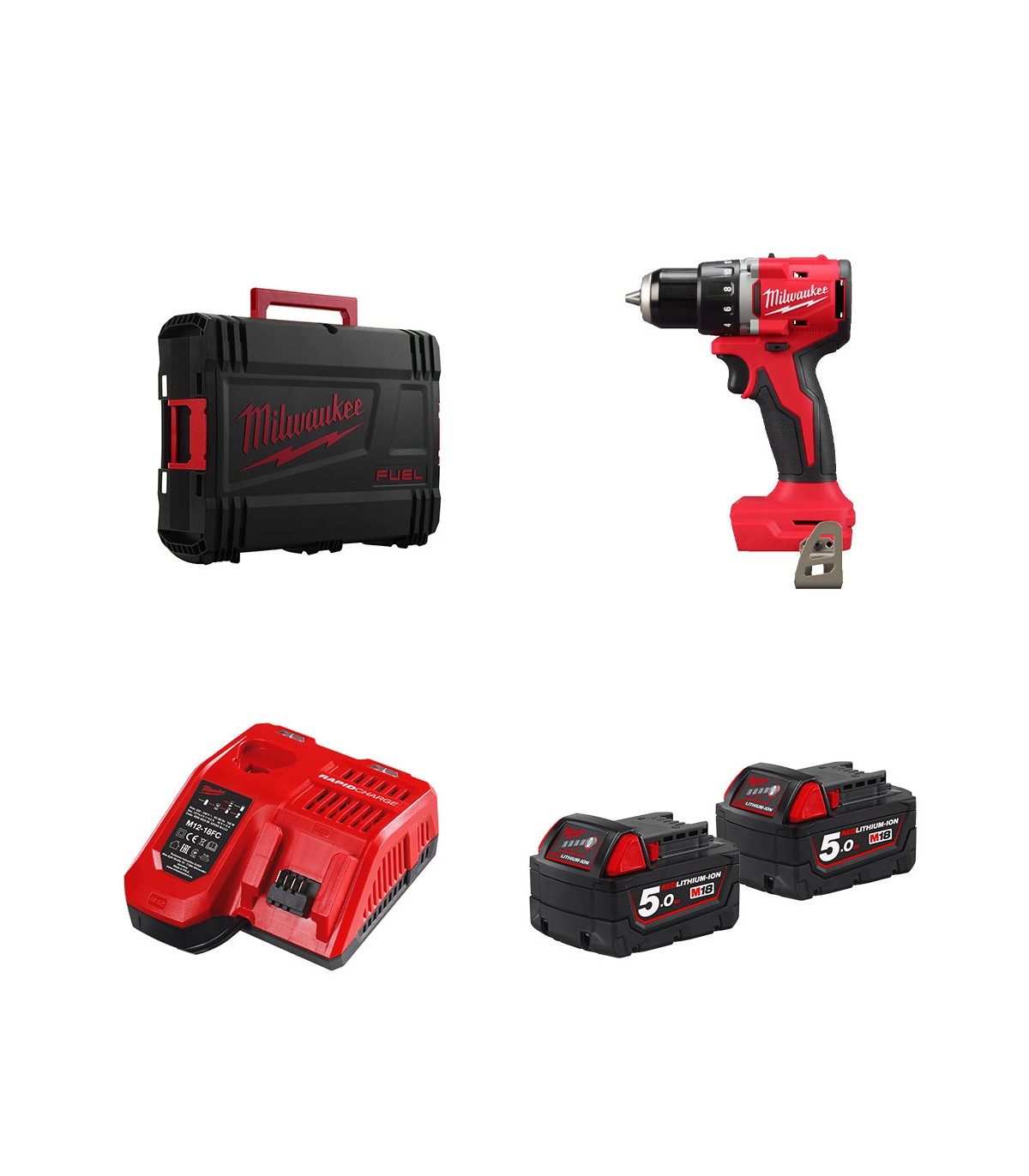 Perceuse visseuse 18V M18 BLDDRC + 2 batteries 18V 5 Ah + 1 chargeur M12-18FC MILWAUKEE