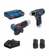 Pack de 2 outils 12V Perceuse-visseuse GSR 12V-15 + Ponceuse GWS 12V-76 + 2 batteries GBA 12V 2 Ah + chargeur GAL 12V-40 BOSCH