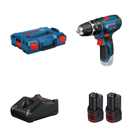 Perceuse-visseuse à percussion GSB 12 V-15 + 2 batteries 12V 3 Ah + chargeur GAL 12V-40 BOSCH