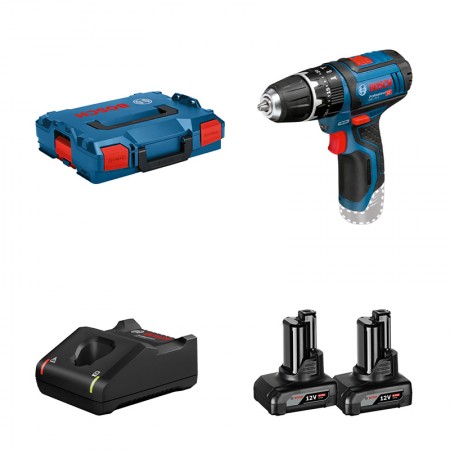 Perceuse-visseuse à percussion GSB 12 V-15 + 2 batteries 12V 6 Ah + chargeur GAL 12V-40 BOSCH