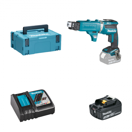 Visseuse automatique à placo 18V DFS452ZJX + chargeur de vis + 1 batterie BL1830B 18V 3 Ah + 1 chargeur rapide DC18RC MAKITA