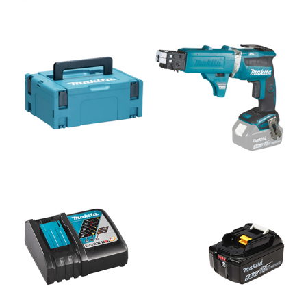 Visseuse automatique à placo 18V DFS452ZJX + chargeur de vis + 1 batterie BL1850B 18V 5 Ah + 1 chargeur rapide DC18RC MAKITA