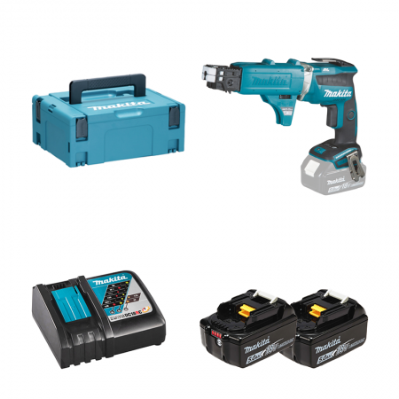 Visseuse automatique à placo 18V DFS452ZJX + chargeur de vis + 2 batteries BL1850B 18V 5 Ah + 1 chargeur rapide DC18RC MAKITA