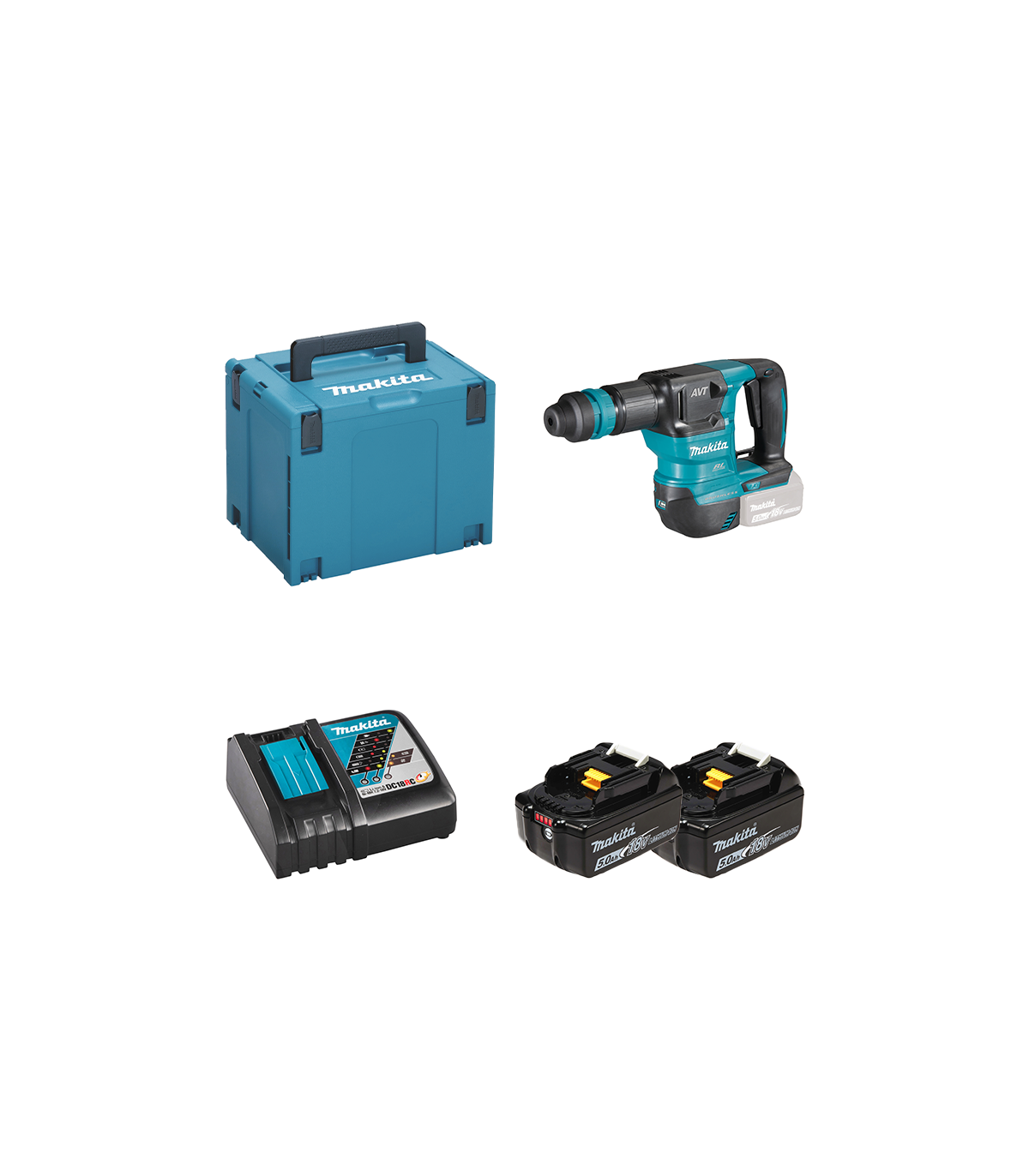Burineur SDS-Plus DHK180ZJ + 2 batteries BL1850B 18V 5 Ah + 1 chargeur rapide DC18RC MAKITA