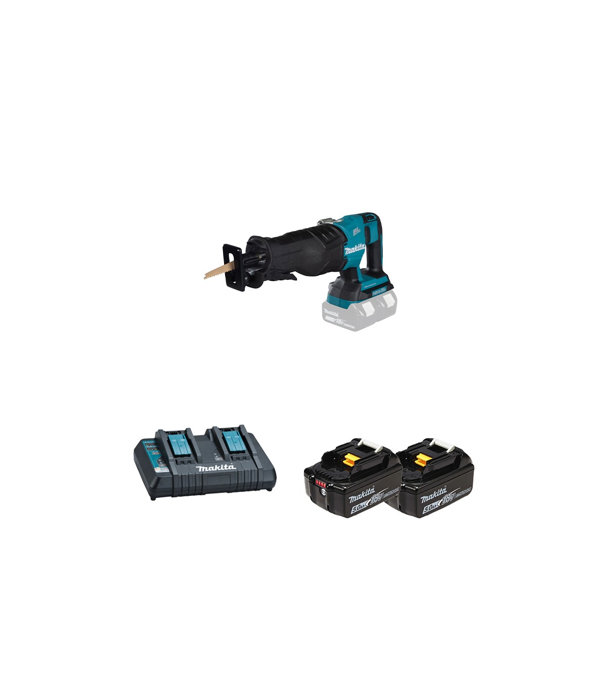 Scie sabre 2x18V DJR360Z + 2 batteries BL1850B 18V 5 Ah + 1 chargeur double DC18RD MAKITA