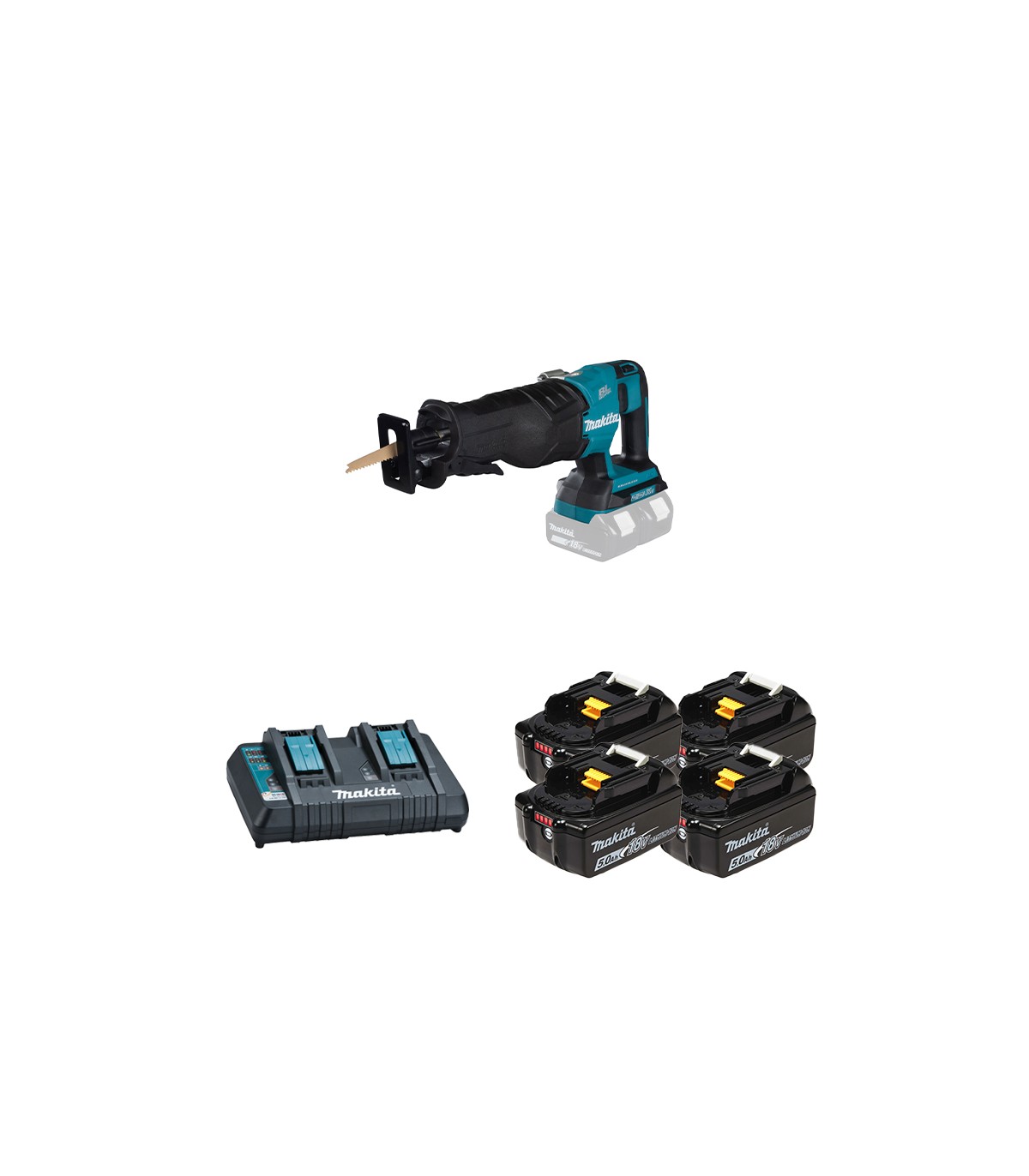 Scie sabre 2x18V DJR360Z + 4 batteries BL1850B 18V 5 Ah + 1 chargeur double DC18RD MAKITA