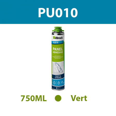 Mousse colle PU universelle "PU010" pistolable Vert 750ML ILLBRUCK