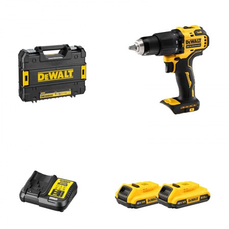 Perceuse visseuse à percussion 18V DCD709NT-XJ + 2 batteries 18V 2 Ah + chargeur DCB112-QW DEWALT
