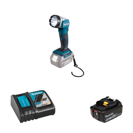 Lampe torche 14,4/18 V DEBDML802 + 1 batterie 18V 5 Ah + 1 chargeur rapide DC18RC MAKITA