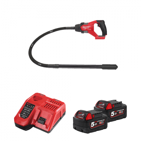 Aiguille vibrante 18V M18 1,2m + 2 batteries 18V 5 Ah + chargeur M12-18FC MILWAUKEE
