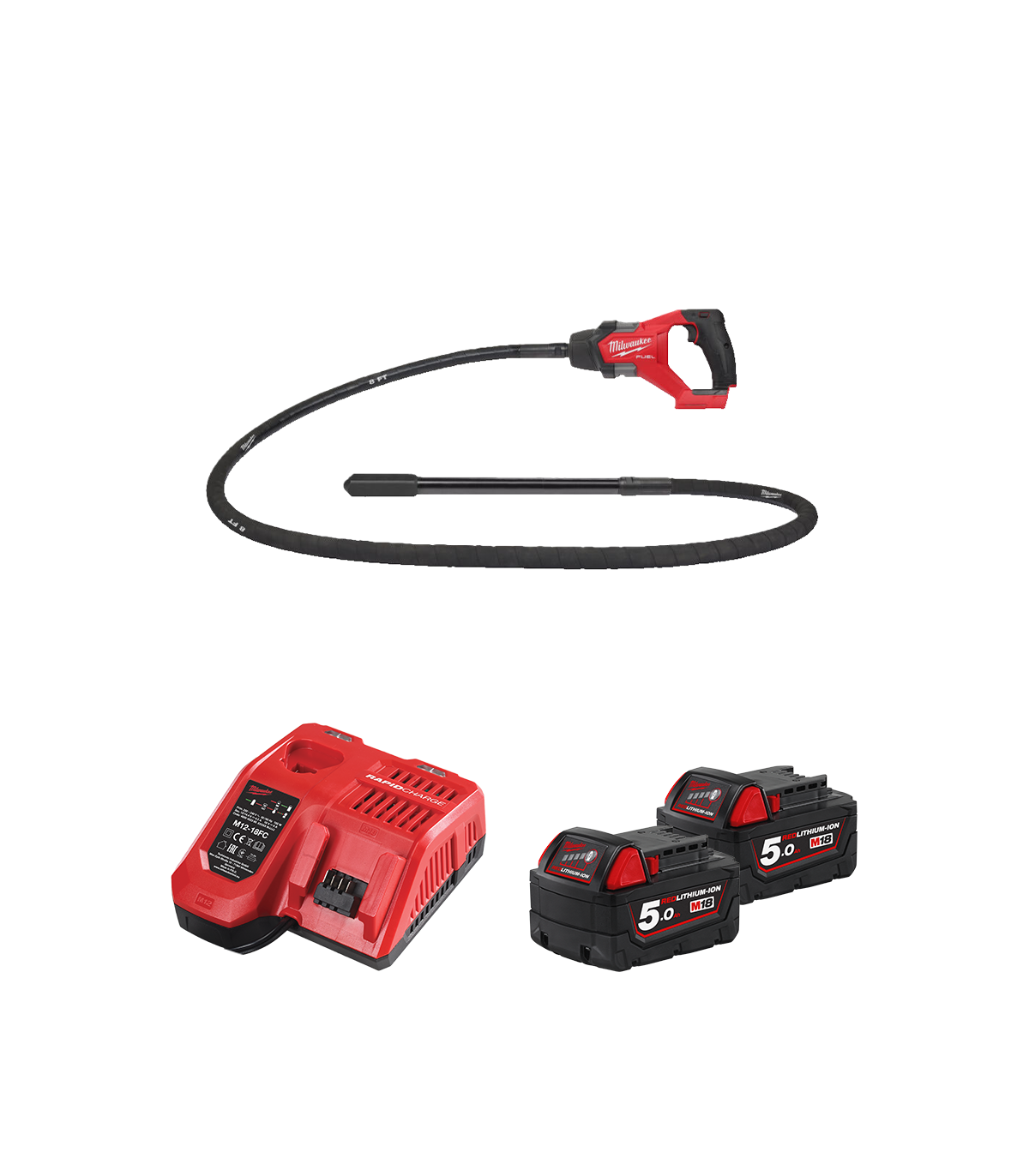 Aiguille vibrante 18V M18 FCVN24-0 + 2 batteries 18V 5 Ah + chargeur M12-18FC MILWAUKEE