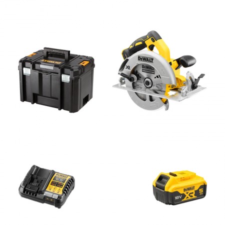 Scie circulaire 18V Ø184 mm DCS570NT-XJ + 1 batterie 18V 5 Ah + 1 chargeur DCB1104-QW DEWALT