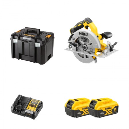 Scie circulaire 18V Ø184mm DCS570NT-XJ + 2 batteries 18V 5 Ah + 1 chargeur DCB1104-QW DEWALT