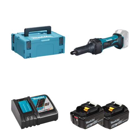 Meuleuse droite 18V DGD800ZJ + 2 batteries 18V 5 Ah + 1 chargeur rapide DC18RC  MAKITA